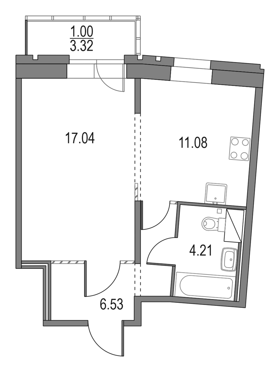 1-комнатная квартира 38.86 м², 16/23 эт., ЖК «Приморский квартал»